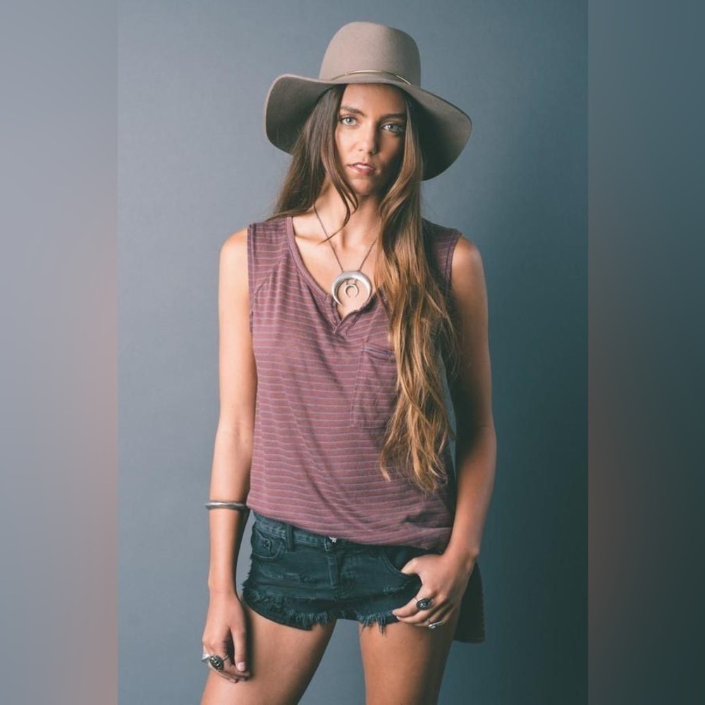 Free People We The Free Brick Stripe Weekend Warrior Cotton Blend Tank Sz Small